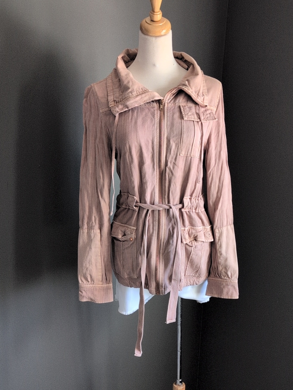 BKE Dusty Rose Utility Jacket with Waist Tie Small